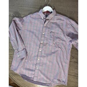 IZOD Premium Essentials Red Check Longsleeve Button Up Shirt Size M 100% Cotton